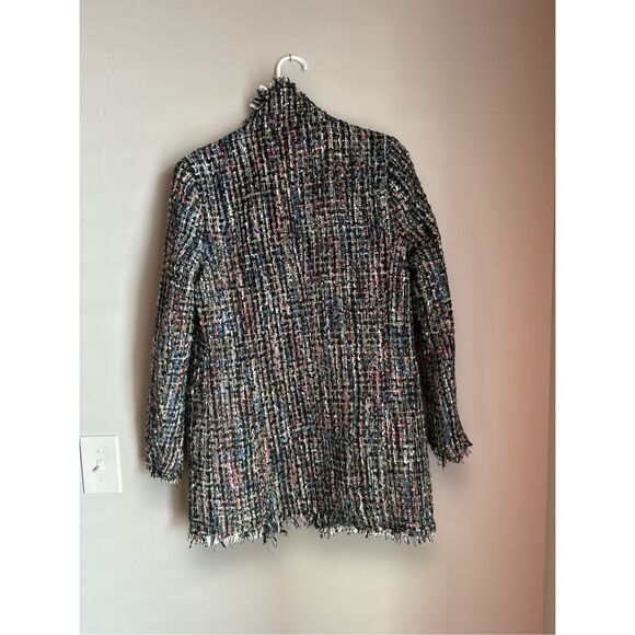 SANS SOUCI Womens sz S Tweed Metallic Fringe Woven Pearly Button Blazer Preppy - Picture 3 of 7
